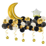 EID MUBARAK WHITE, BLACK & GOLD BALLOON SET (34 PCS)