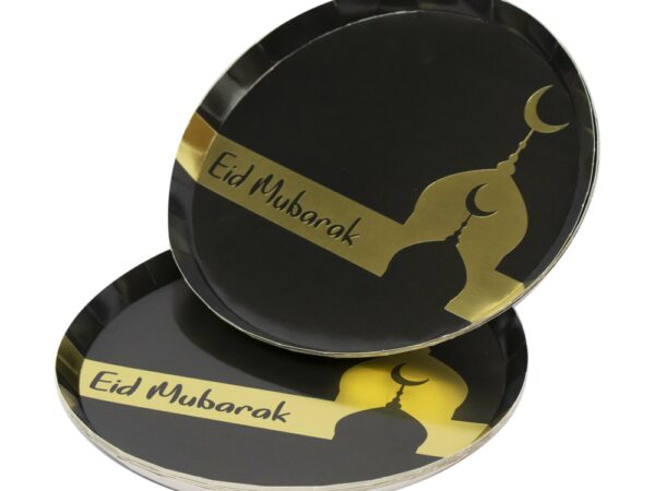 BLACK AND GOLD TRIM EID MUBARAK PLATES